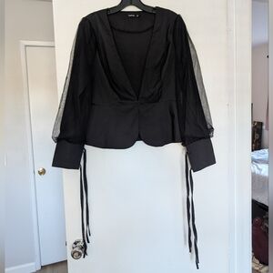 Boohoo V Neck Mesh Blouse